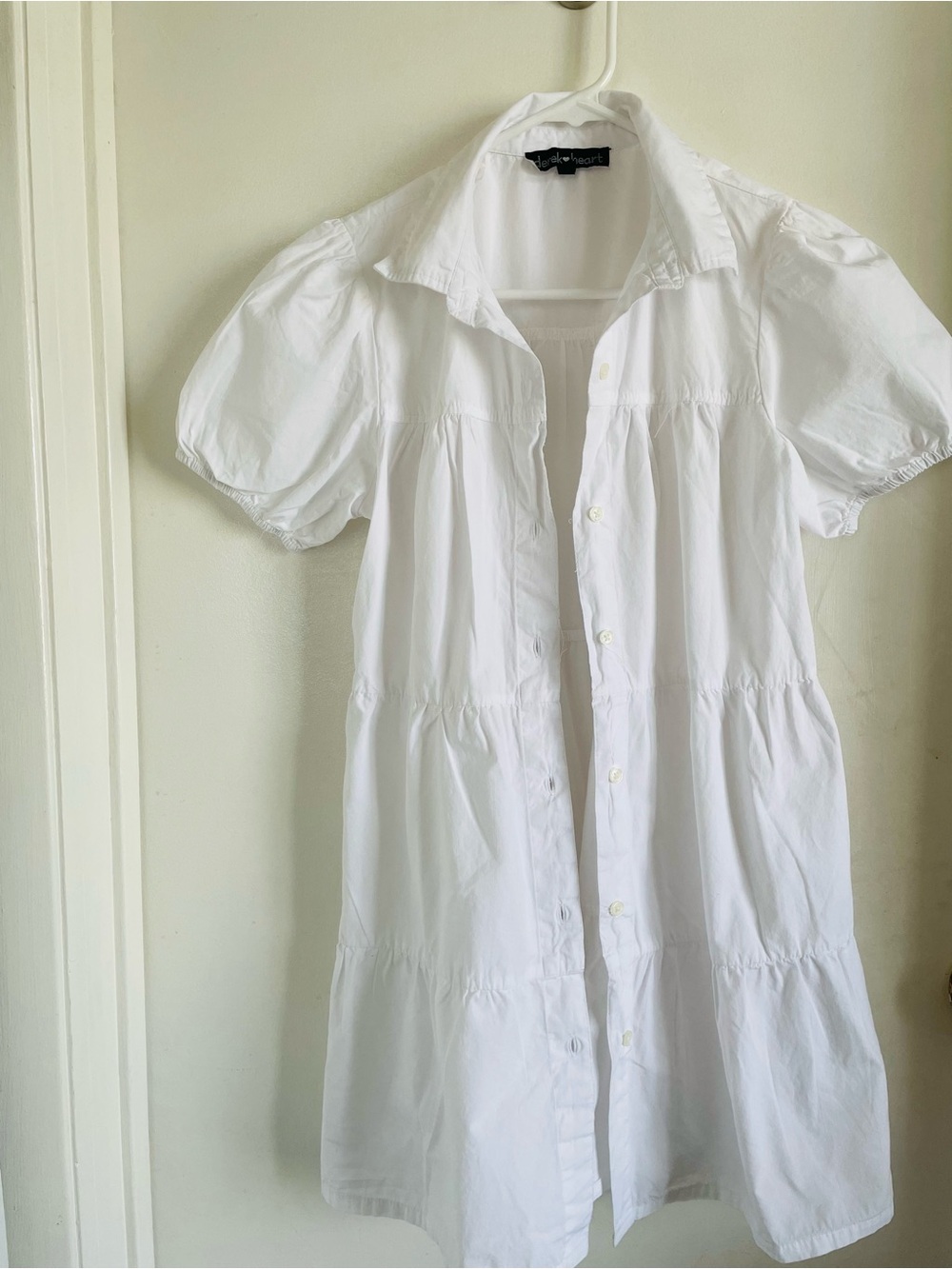 Derek Heart White Button-Front Puff Sleeve Mini Blouse Dress - Picture 2 of 6